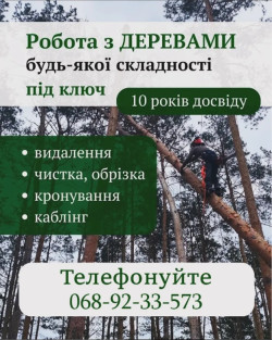 Bидаленя деревев. Косіння трави, Розчистка територій. Вантажоперевезен